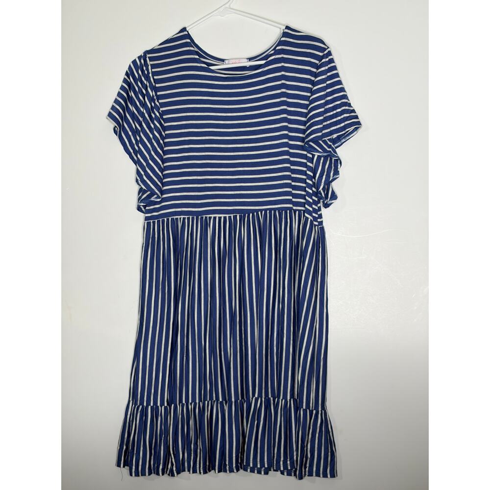 Jess Lee Blue White Striped Flutter Sleeve Dress XL